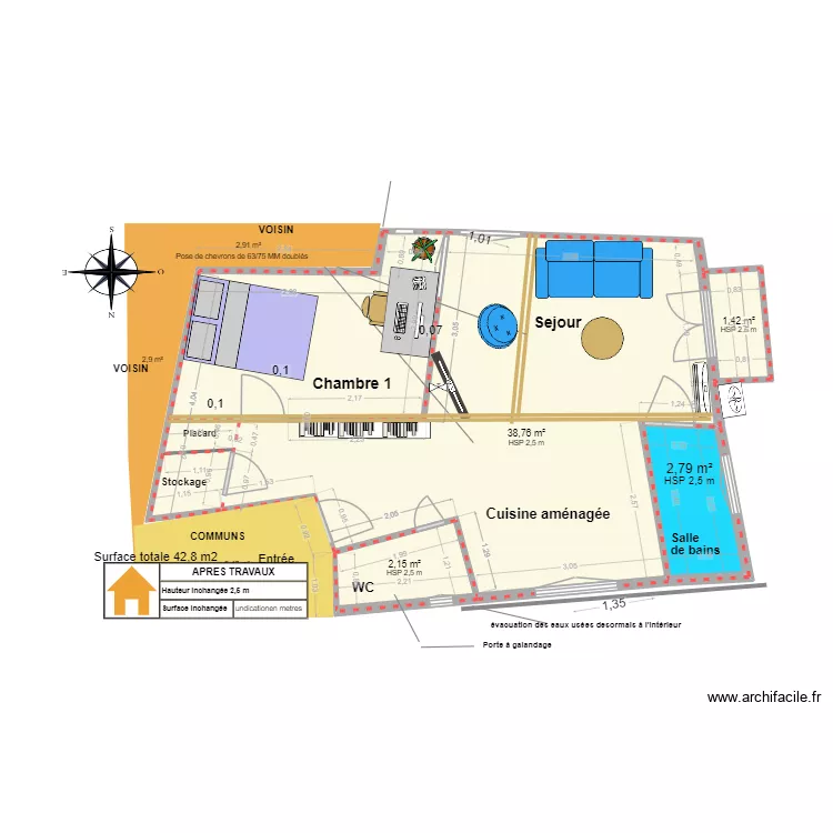 Amouyer après travaux cotations 4. Plan de 4 et 45 m² Amouyer après travaux cotations 4. Plan de 4 et 45 m²
