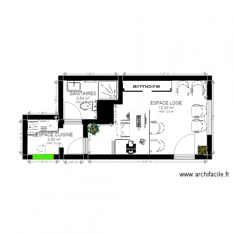 PROJET LOGE CHENNEVIERES AMENAGEMENT 2 AVEC CUISINE. Plan de 0 pièce et 0 m2