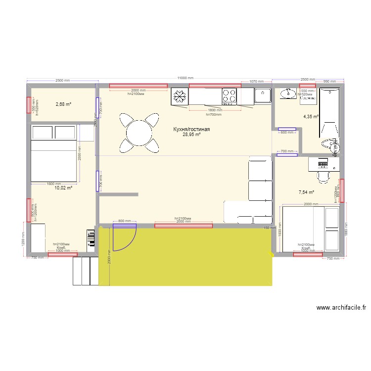 60 1 1. Plan de 6 pièces et 64 m2