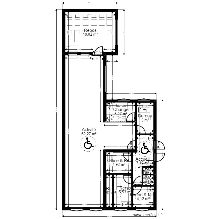 Versailles projet Jordan V 2 creches ArL 081222_Proj 1. Plan de 11 pièces et 117 m2