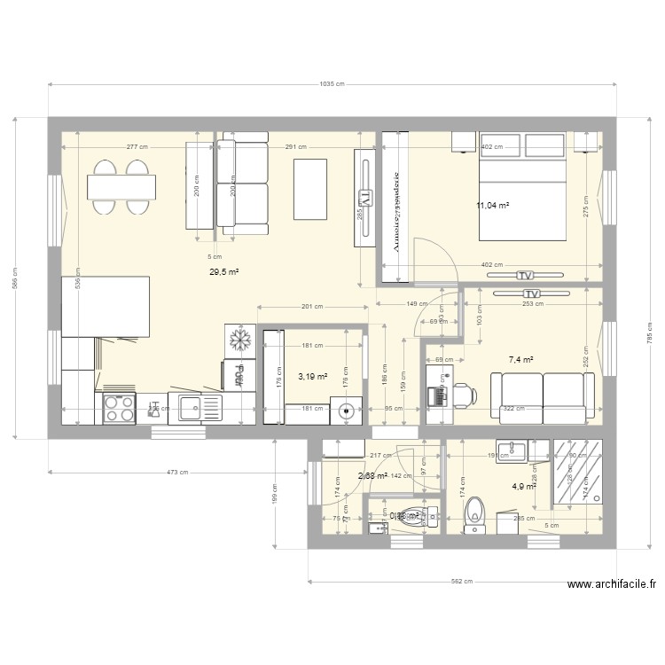 garage + extension 2. Plan de 7 pièces et 60 m2