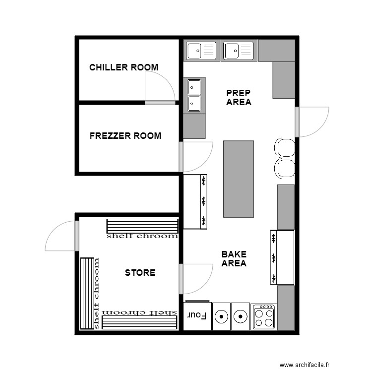 BAKERY. Plan de 4 pièces et 41 m2