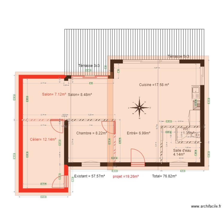 projet et modification                             Richard chalet 32. Plan de 2 pièces et 72 m2