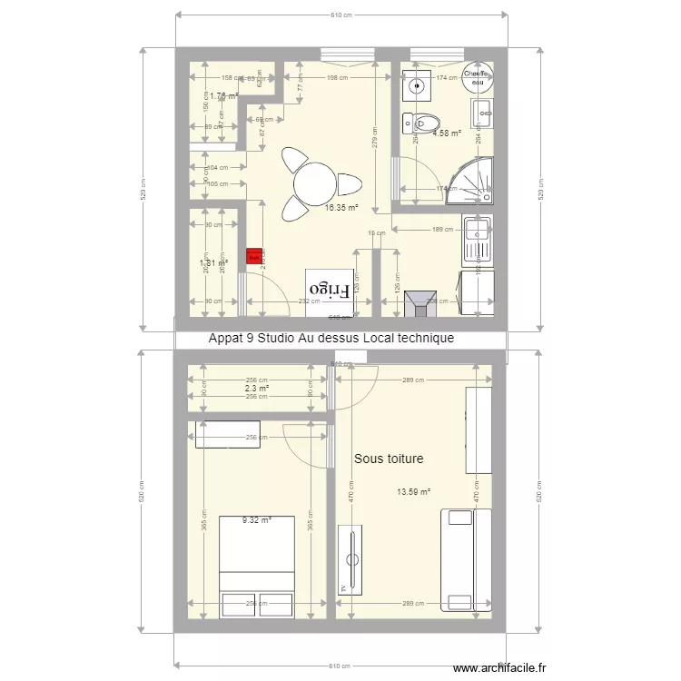 Appart 9  Studio au dessus Local Technique. Plan de 