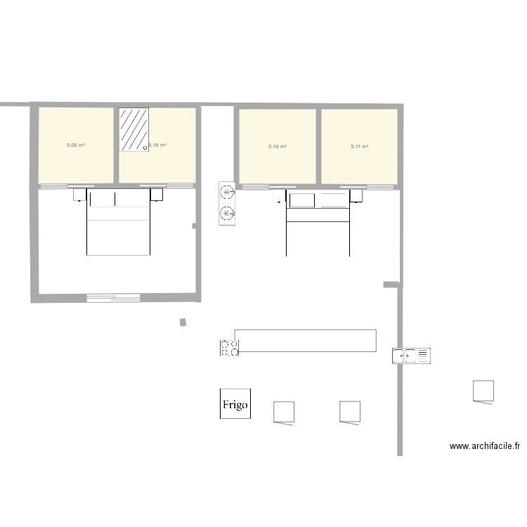 chambre1 et 2 avec cuisine3. Plan de 0 pièce et 0 m2