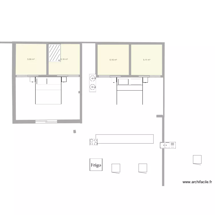 chambre1 et 2 avec cuisine3. Plan de 