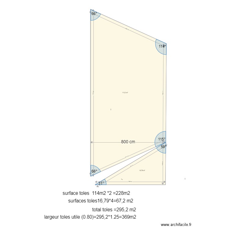 surface tole. Plan de 2 pièces et 130 m2