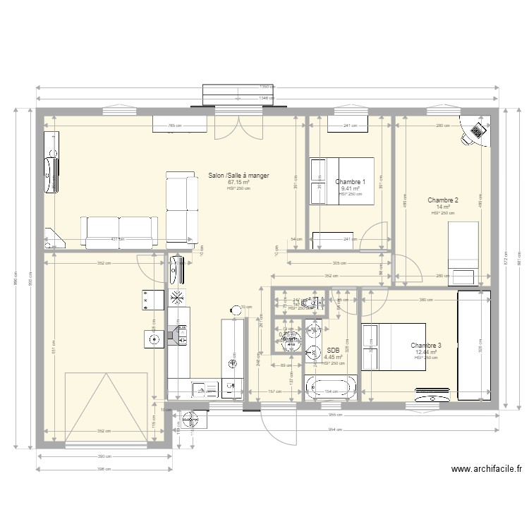 La MAISON avec les cotes. Plan de 0 pièce et 0 m2