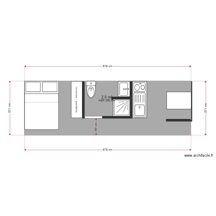 projet bus. Plan de 2 pièces et 14 m2