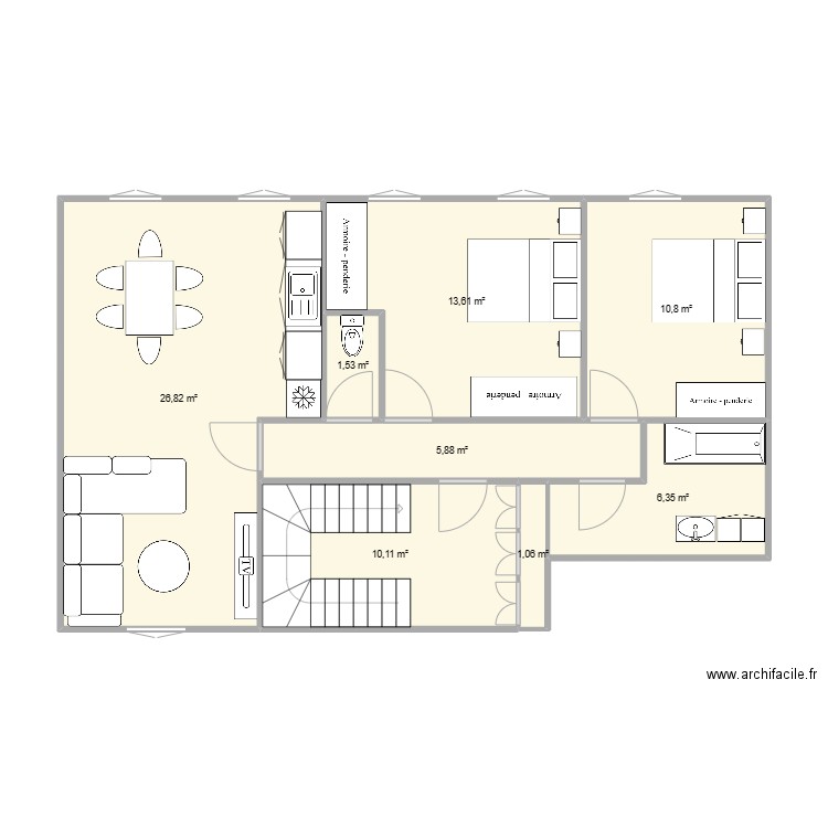 etage 1. Plan de 8 pièces et 76 m2