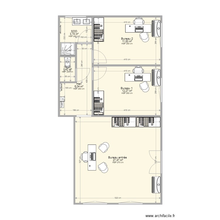 ValentinBureaux. Plan de 6 pièces et 63 m2