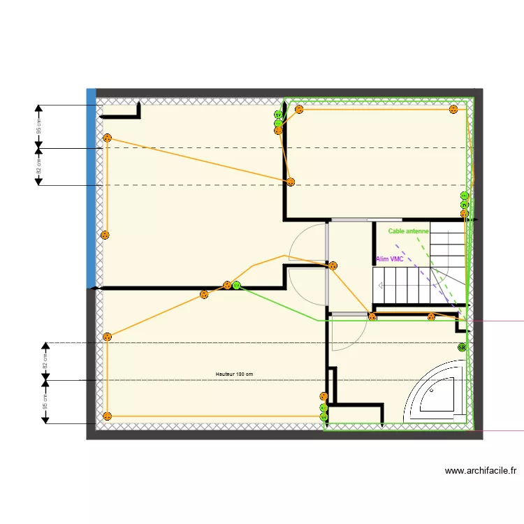 Maison 1er &eacute;tage ELECTRICITE Circuit prise. Plan de 