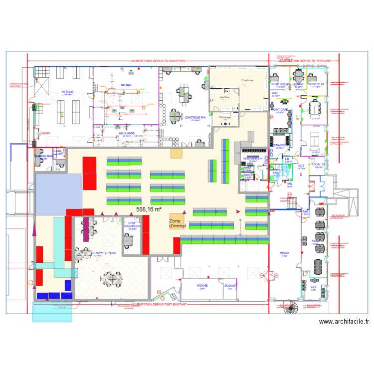 Aménagement stock Meyzieu logistique. Plan de 6 pièces et 823 m2