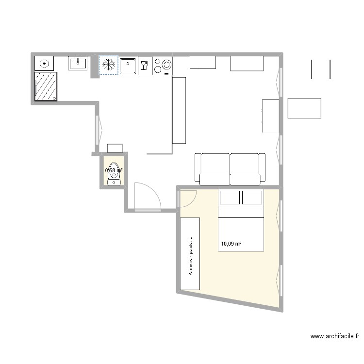 horace bertin 1 pas de place pour bureau. Plan de 2 pièces et 11 m2