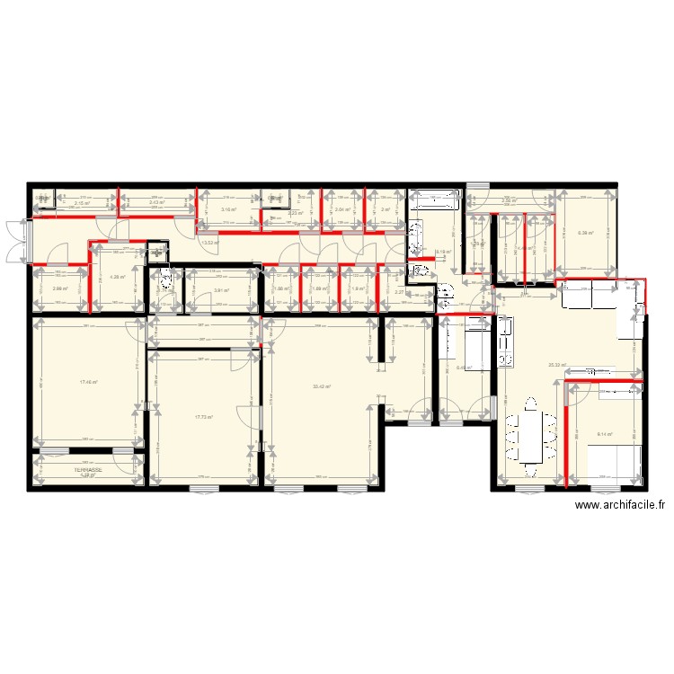 ValescureProjet. Plan de 30 pièces et 187 m2