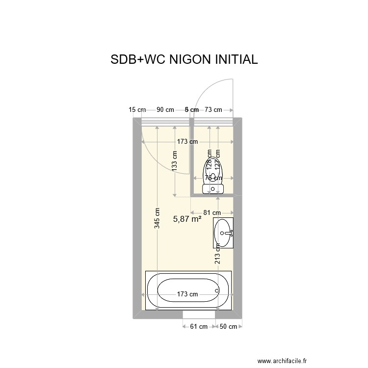 SDB INITIAL NIGON. Plan de 1 pièce et 6 m2