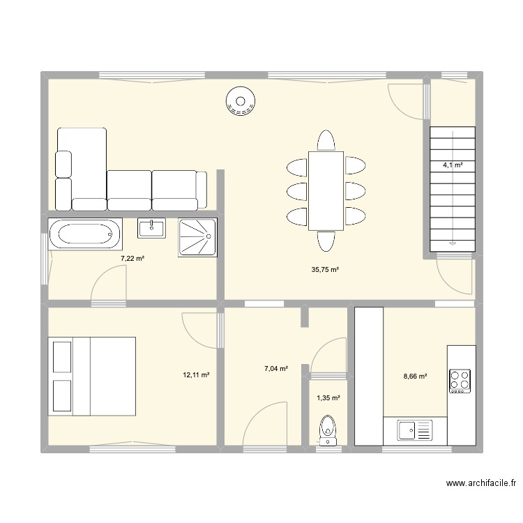 belle tete rez. Plan de 7 pièces et 76 m2