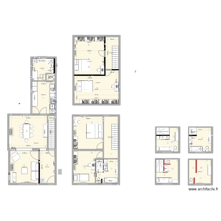 Projet Ju&Antho Verquin. Plan de 21 pièces et 176 m2