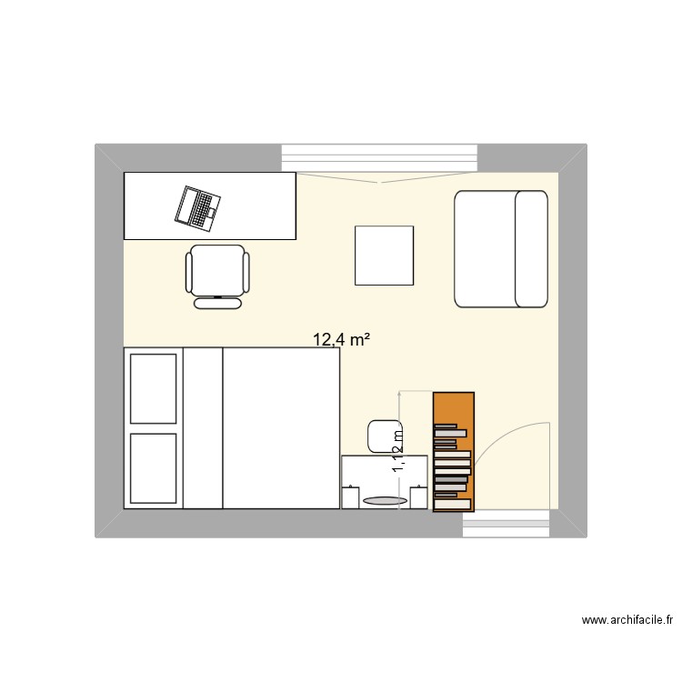 Chambre Chloé 2. Plan de 1 pièce et 12 m2