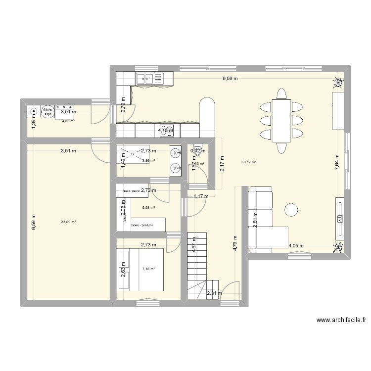 MAISON 2. Plan de 7 pièces et 106 m2
