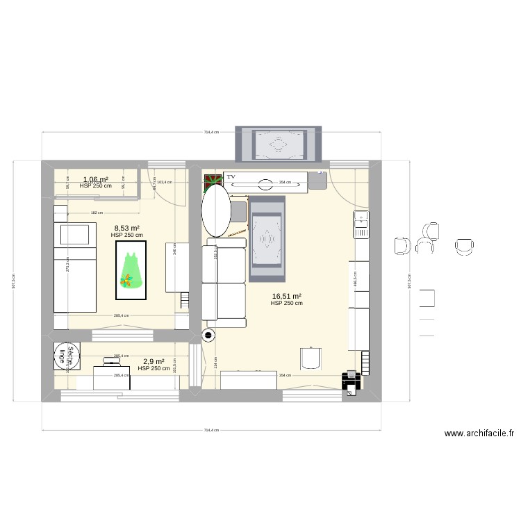 Salon 4. Plan de 1 pièce et 16 m2