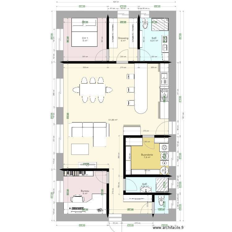 Maison bois Paille. Plan de 8 pièces et 94 m2