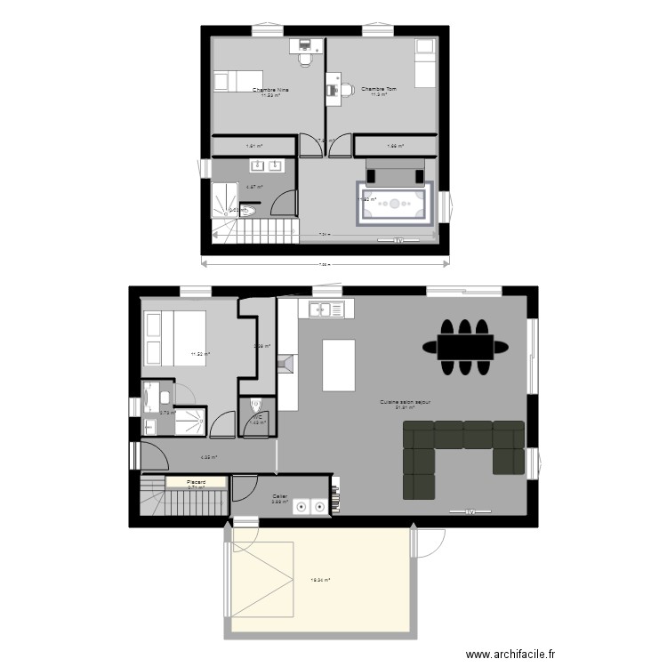 Maison etage 2 chambres. Plan de 0 pièce et 0 m2