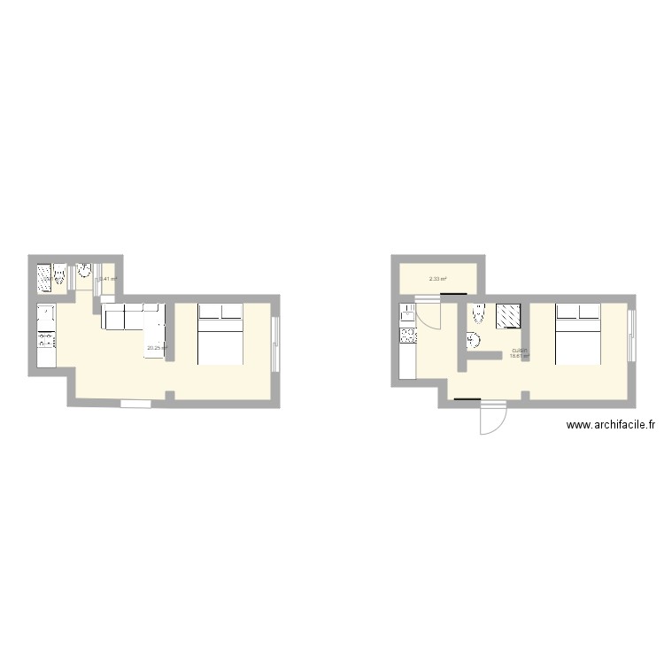 Studio 22m2. Plan de 0 pièce et 0 m2