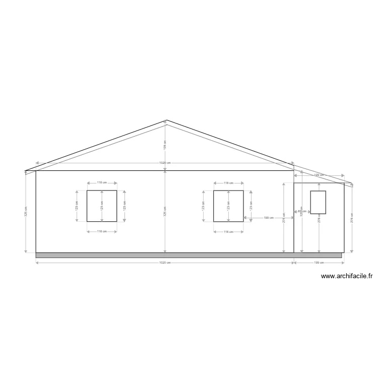    facade sud avec ouverture. Plan de 