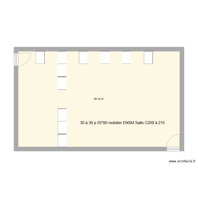 Salles enseignement classique R+2 C209 à 215 mobilier ENSM. Plan de 1 pièce et 60 m2