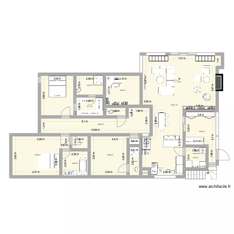 poumeyrau. Plan de 15 pièces et 152 m²