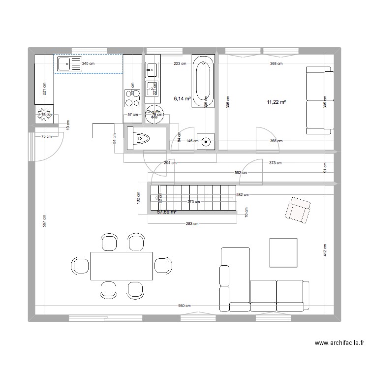 Maison Roche rdc. Plan de 4 pièces et 76 m2