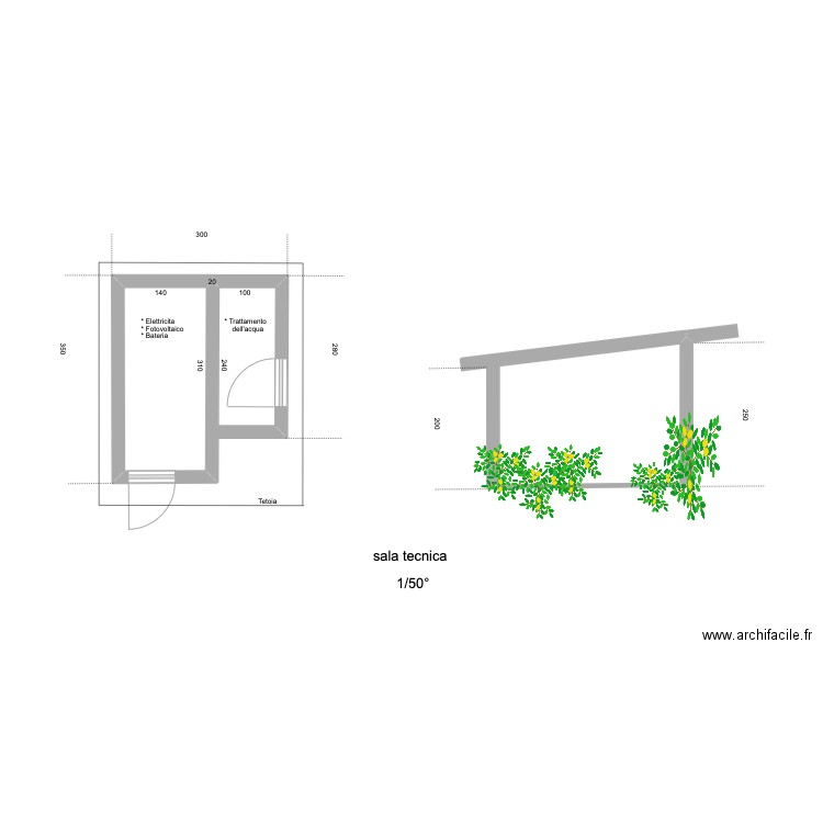 sala tecnica. Plan de 1 pièce et 4 m2