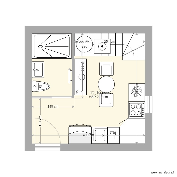 LESAGE RDC MEUBLE. Plan de 2 pièces et 15 m2