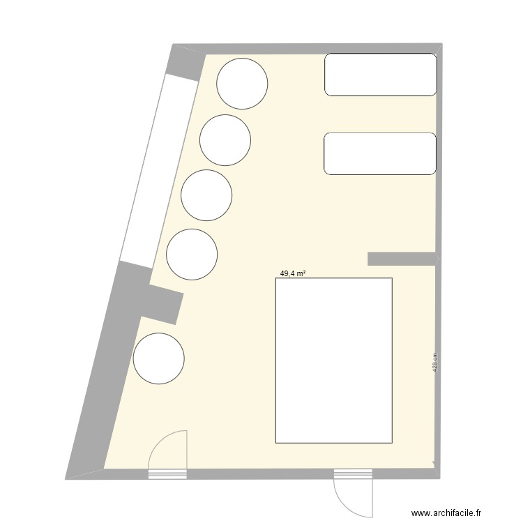 Brasserie Hangar 3. Plan de 1 pièce et 49 m2