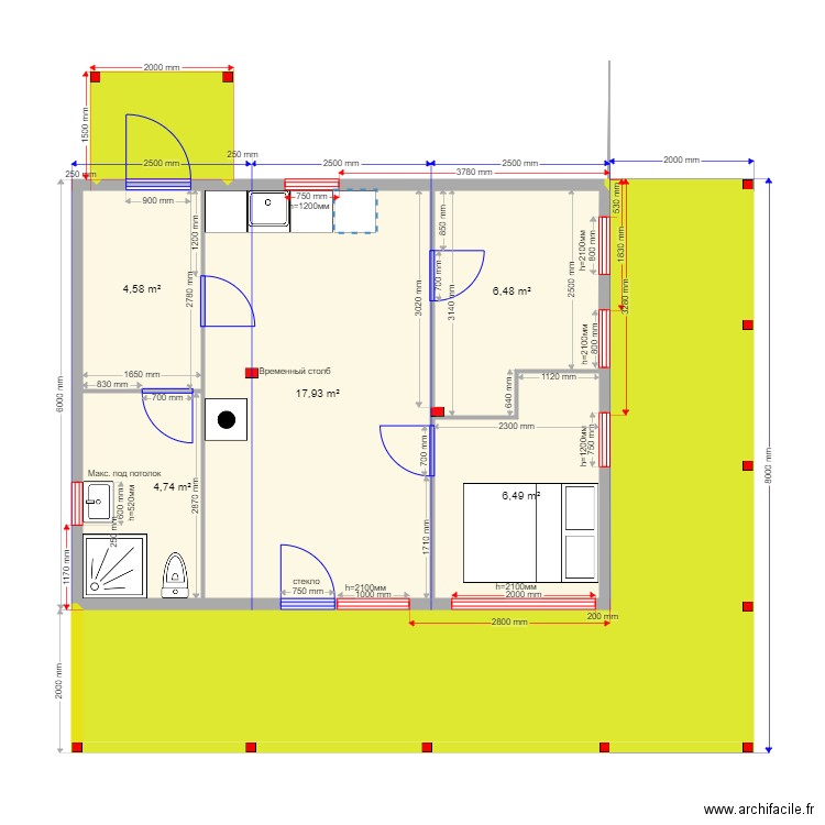 45 8 plo. Plan de 0 pièce et 0 m2