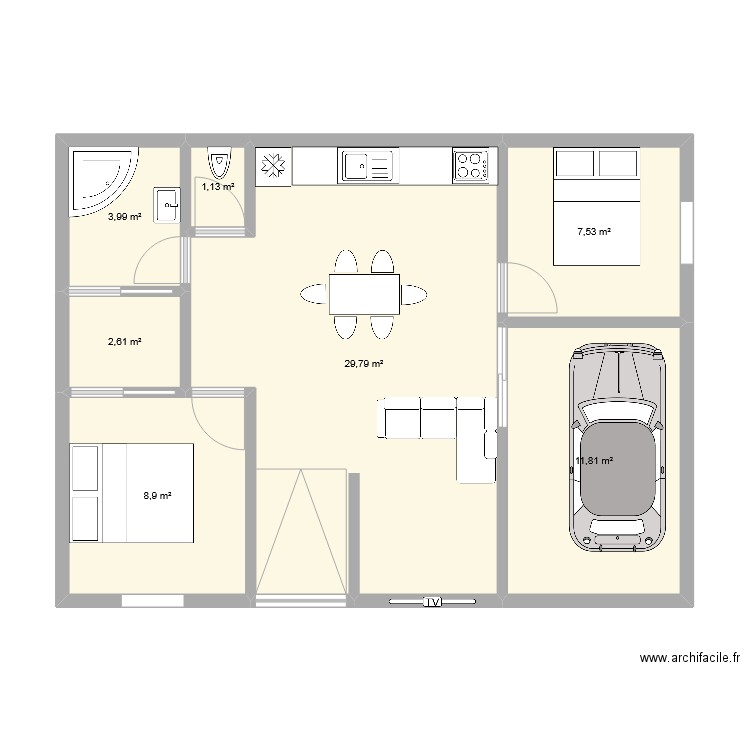 maison bis. Plan de 7 pièces et 66 m2