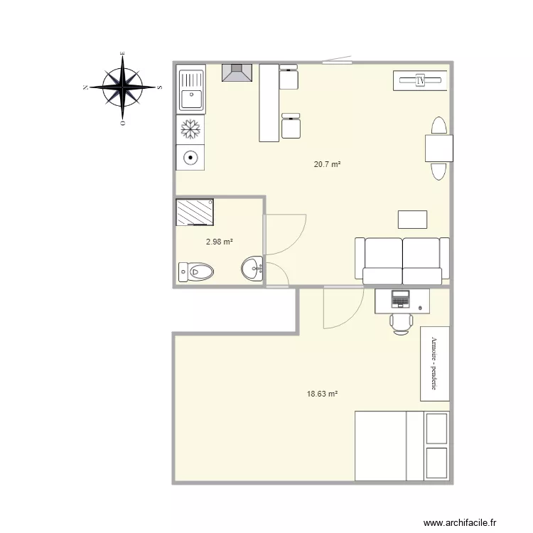 T2 meubl&eacute;. Plan de 