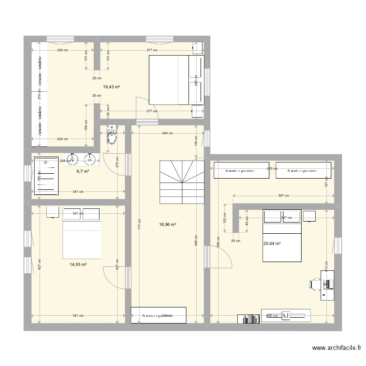 Plan dalh 1er étage. Plan de 5 pièces et 85 m2