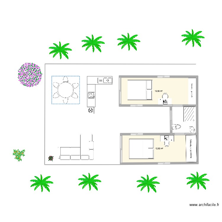 oiapoke. Plan de 2 pièces et 26 m2