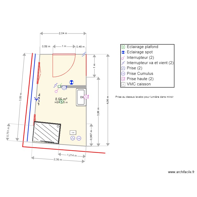 petite chambre. Plan de 1 pièce et 9 m2