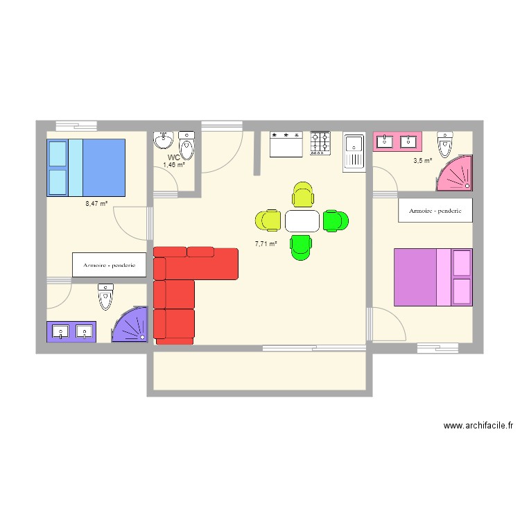  Appartement R3. Plan de 4 pièces et 38 m2