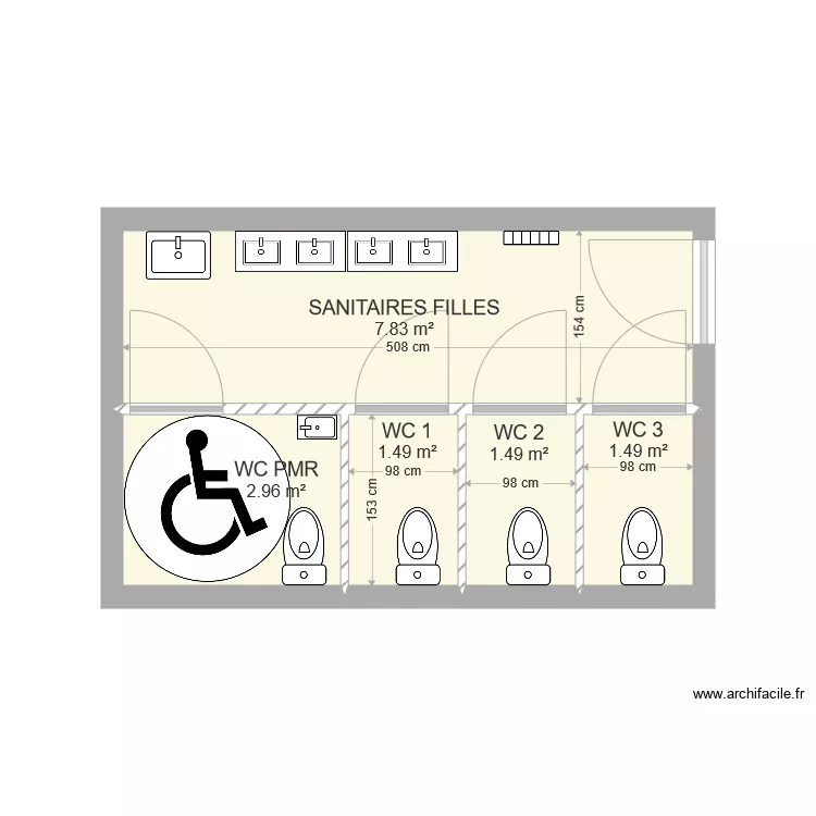 sanitaire fille CCL. Plan de 