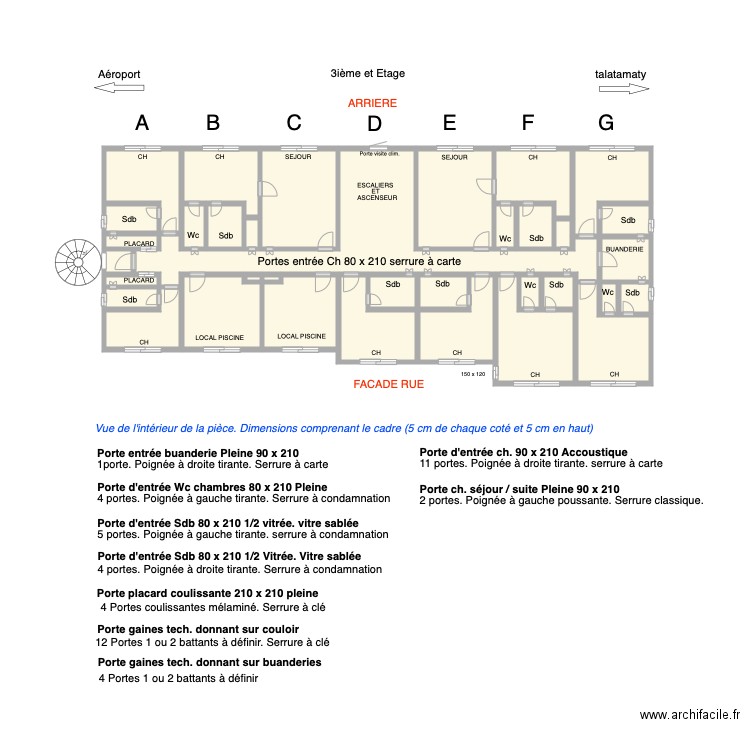 Portes int Chambres 3eime ET. Plan de 0 pièce et 0 m2