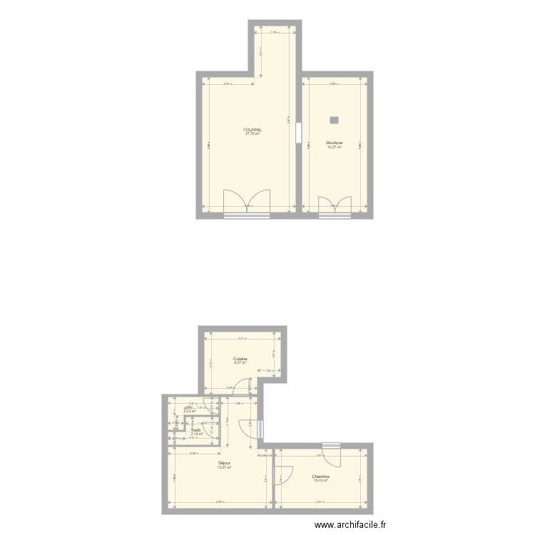 Boulangerie ROUX. Plan de 7 pièces et 83 m2