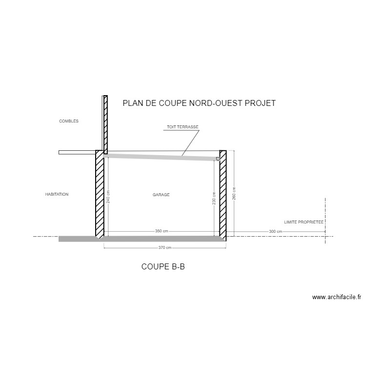 Plan de coupe nord-ouest / Projet. Plan de 0 pièce et 0 m2