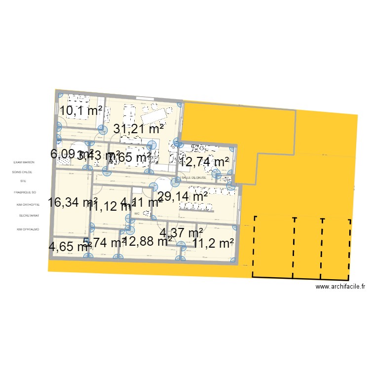 plan local pro 3 plein pied. Plan de 15 pièces et 171 m2