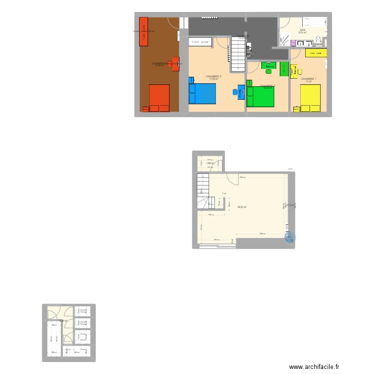 concise. Plan de 16 pièces et 117 m2