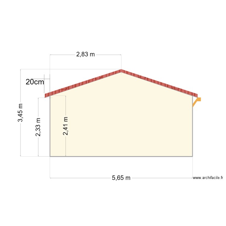 facade est/ouest. Plan de 1 pièce et 16 m2