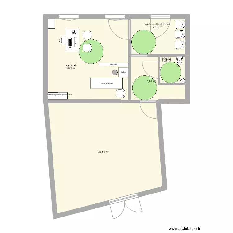 cabinet. Plan de 5  et 78 m²